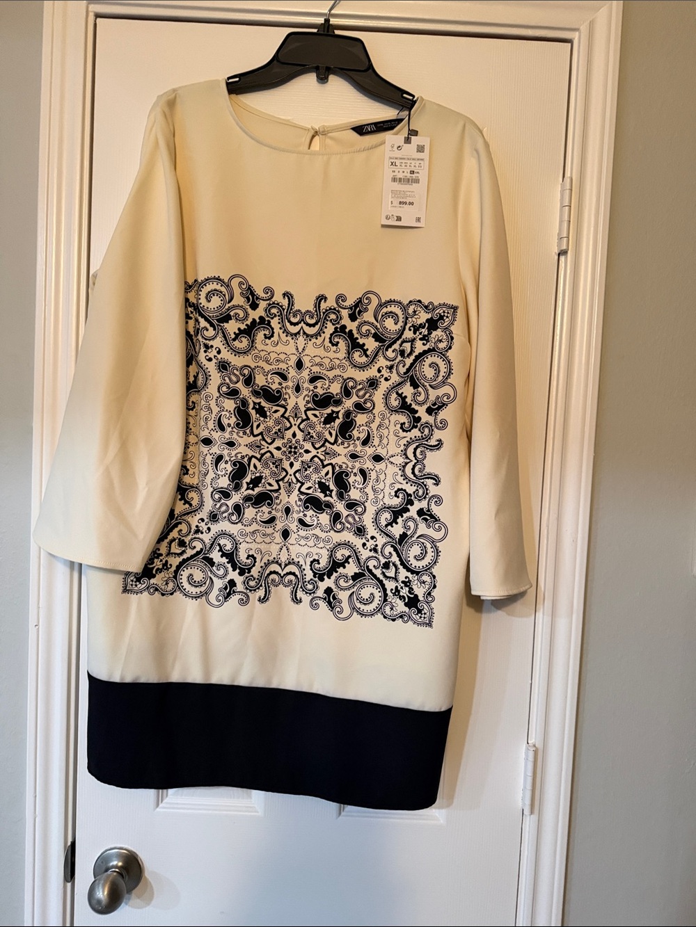 Zara Cream Midi Dress with Black Ornate Panel